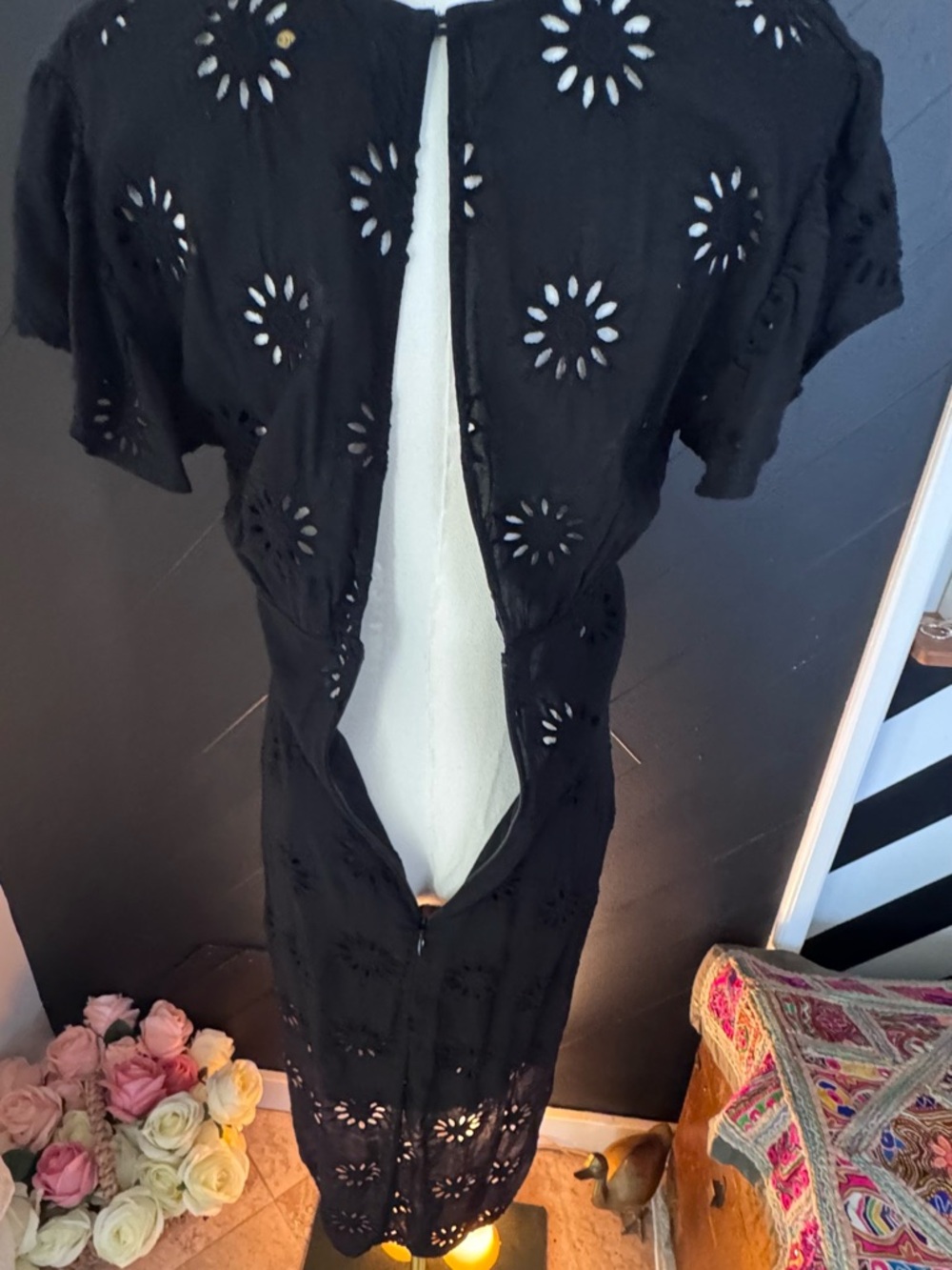 Vix Paula Hermanny Black Romance Broderie Anglaise Eyelet Voile Midi Dress - Picture 4 of 8